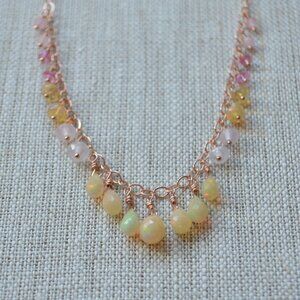 Opal Fringe Necklace with Rose Quartz and Pink Topaz